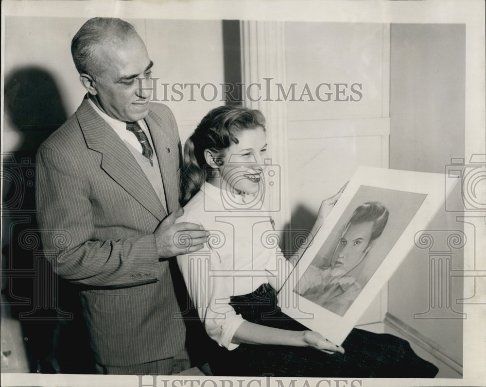 1957 Press Photo John Gentile Annette Petrelle pic of idol Elvis drawn by John - Historic Images