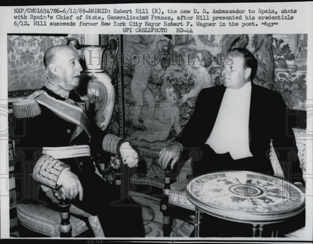 1969 Press Photo US Ambassador Robert Hill &amp; Spain Chief Of State Generalissimo - Historic Images