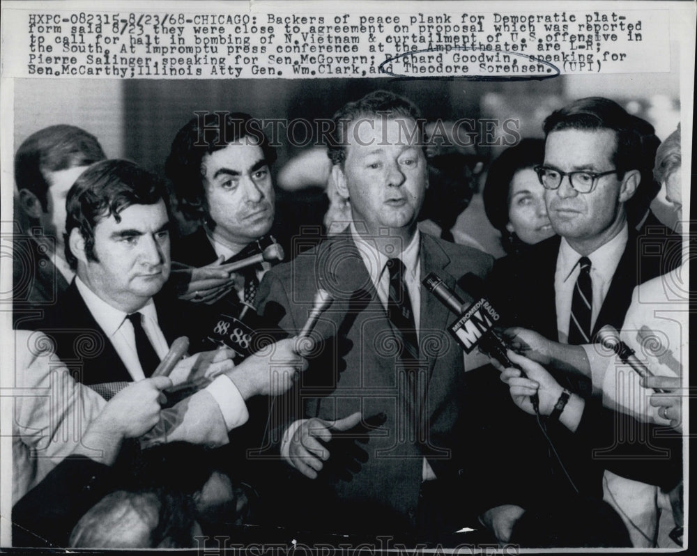 1968 Press Photo Pierre Salinger, Richard Goodwin, Ill. Atty Gen. Wm. Clark- Historic Images