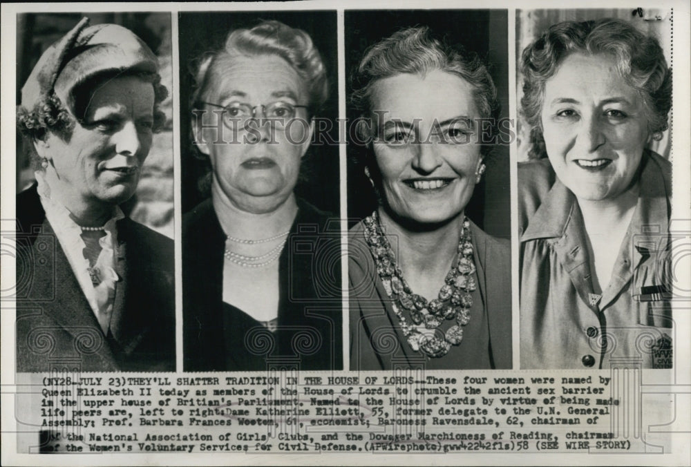 1958 Press Photo Queen Elizabeth Named these 4 Women to the House of Lords- Historic Images