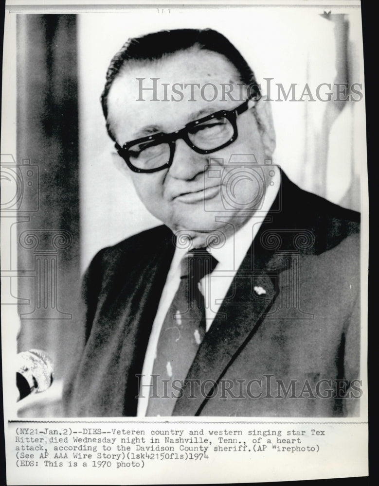 1970 Press Photo Country and Western Star Tex Ritter Died Of Heart Attack 1974- Historic Images