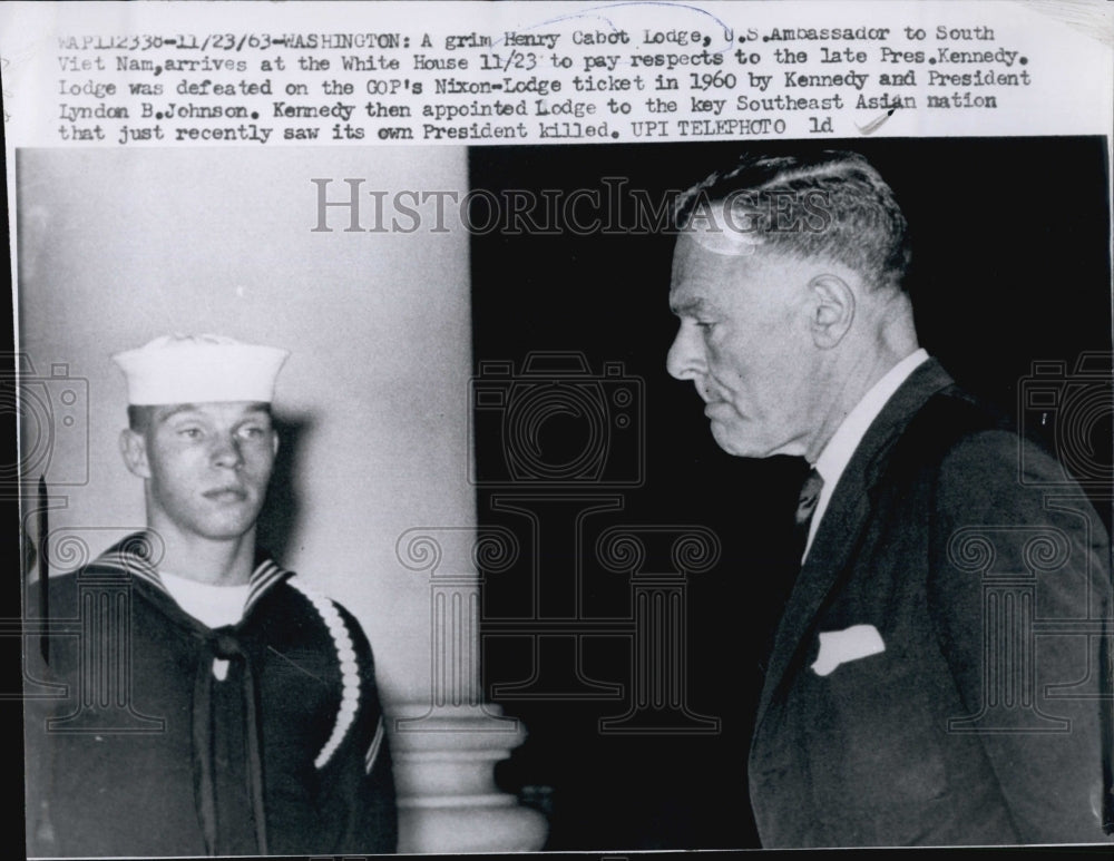 1963 Press Photo Ambassador Henry Cabot Lodge  at White House- Historic Images