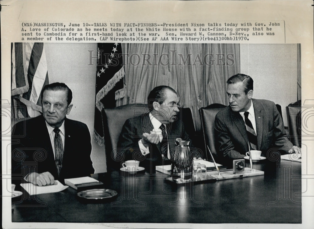 1970 Press Photo Pres Nixon /Gov JohnLove /Fact Finding Group to Cambodia- Historic Images