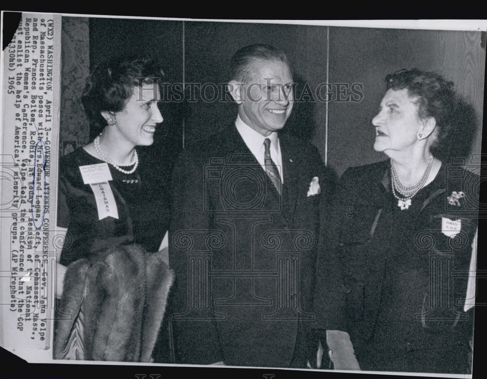 1965 Press Photo MA Gov John Velpe Mrs. Edward Logan Rep Frances Bolton National Republican Womens C- Historic Images