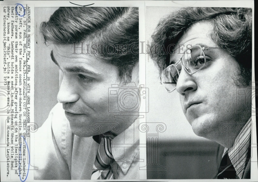 01973 Press Photo Rep. Vince Lombardi Jr. & Sen. Hubert Humphrey III- Historic Images
