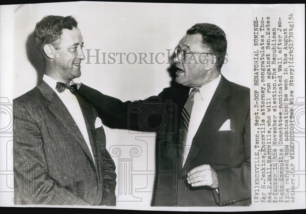 1954 Press Photo GOP Senatorial Nominee Ray H Jenkins Knoxville Atty/Thomas Wall- Historic Images