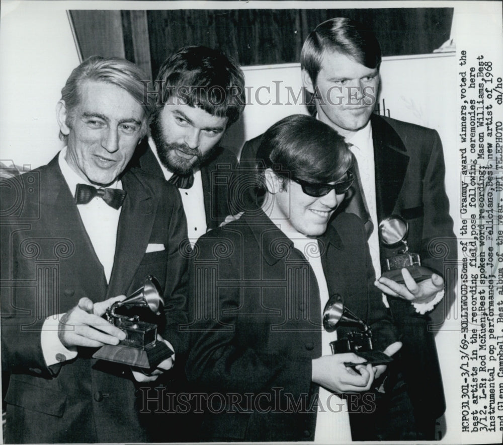 1969 Press Photo Grammy Award Winners Rod, McKuen, Mason Williams & Jose Felicia- Historic Images
