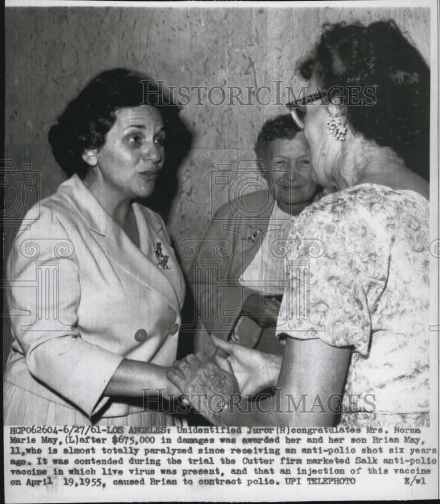 1961 Press Photo Mrs. Norma Marie May &amp; Brian  awarded $675,000 in damages - Historic Images