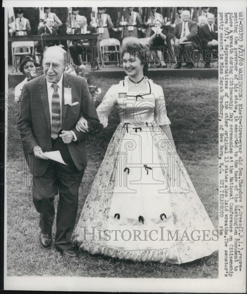 1960 Press Photo  Sen. Theodore Francis Green &amp; Sarah Bradbury- Historic Images