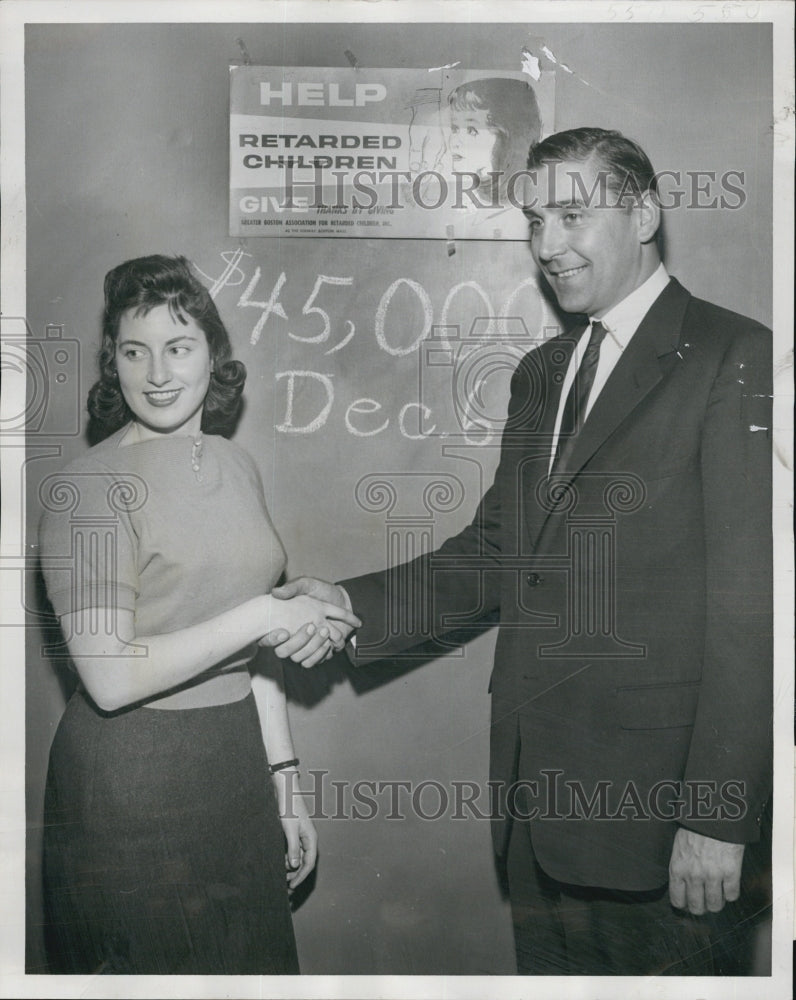 1957 Press Photo Sarah Mazer And Daniel Fimm Raize Money For Retarded Children- Historic Images