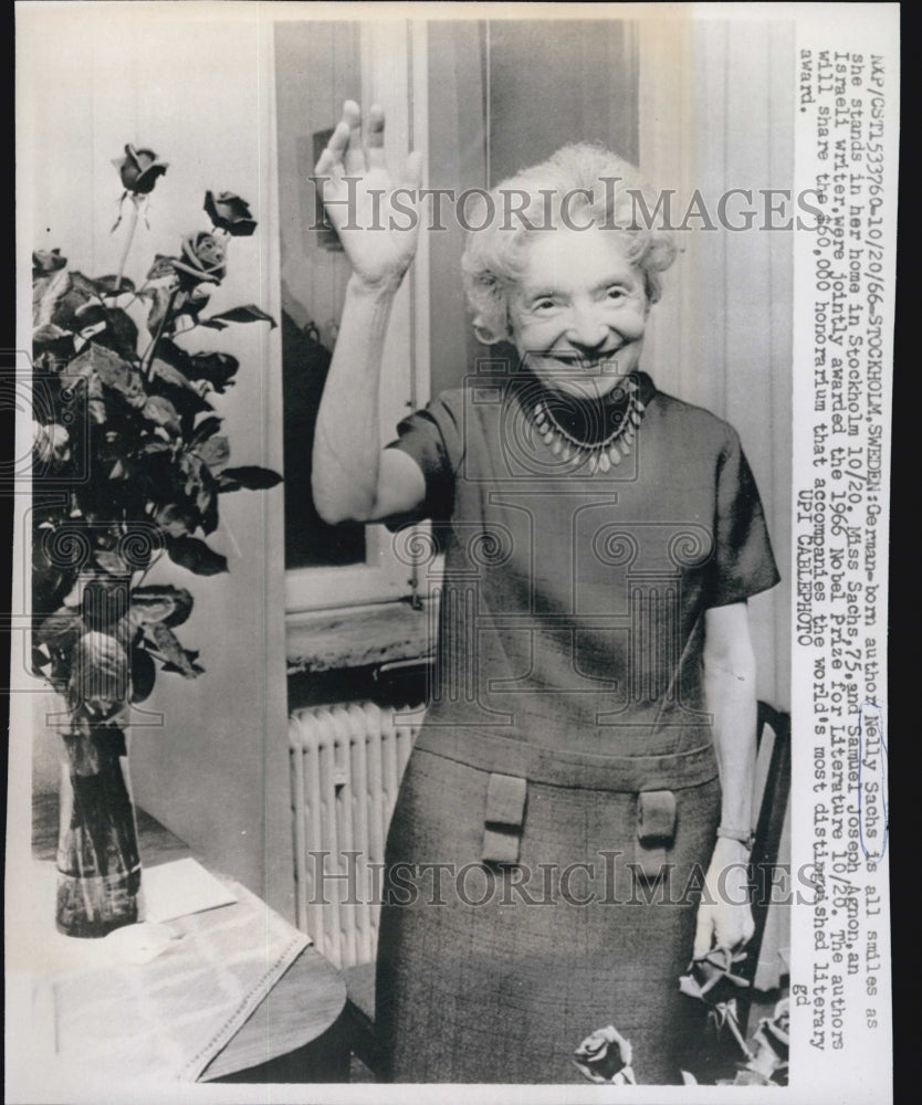 1966 Press Photo Author, Nelly Sachs Nobel Prize for Literature- Historic Images