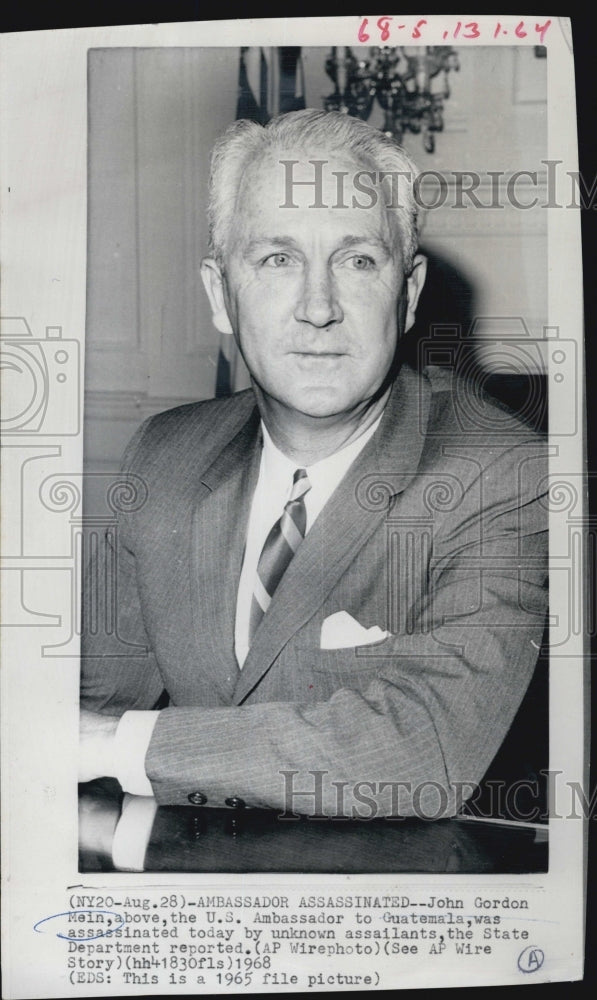 1968 Press Photo JohnGordon Mein, U.S. Ambassador to Guatemala. - Historic Images