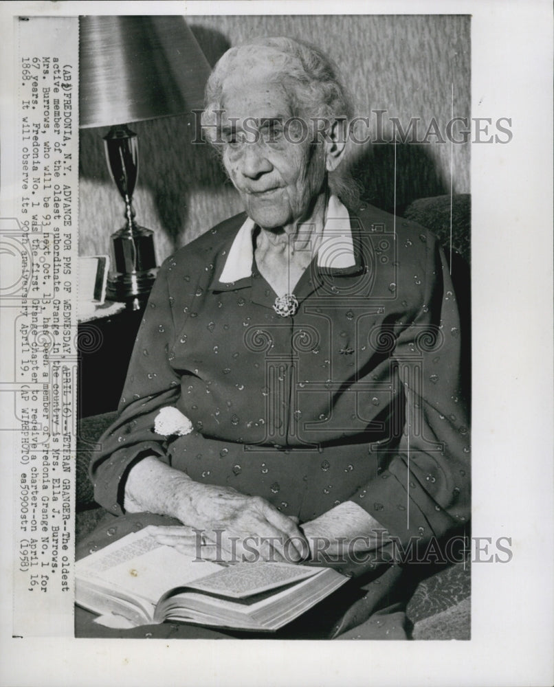 1958 Press Photo Mrs Ella Burrows/Member of Fredonia Grange- Historic Images