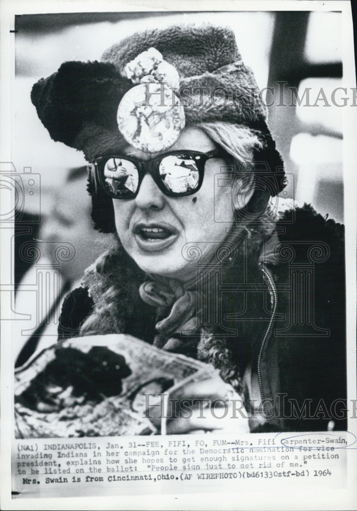 1964 Press Photo Mrs. Fifi Carpenter Swain In Indiana For Vice Pres. Campaign - Historic Images