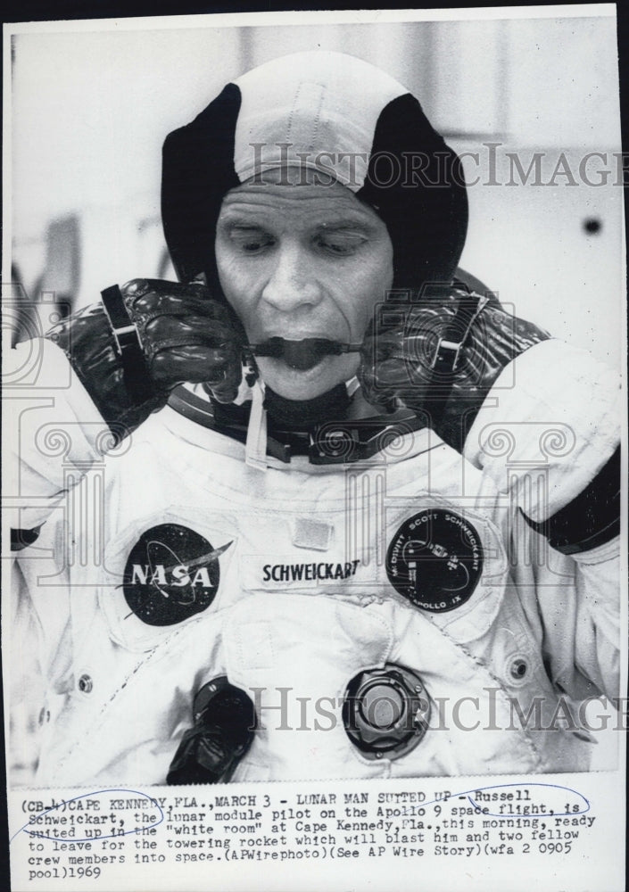 1969 Press Photo Russell Schweickart, lunar module pilot on the Apollo 9 flight.- Historic Images