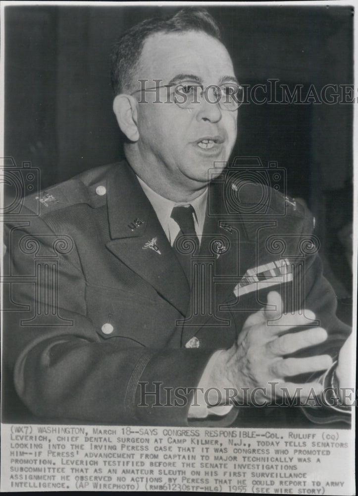 1955 Press Photo Col. Ruluff Leverich Chief Dental Surgeon At Camp Kilmer - Historic Images