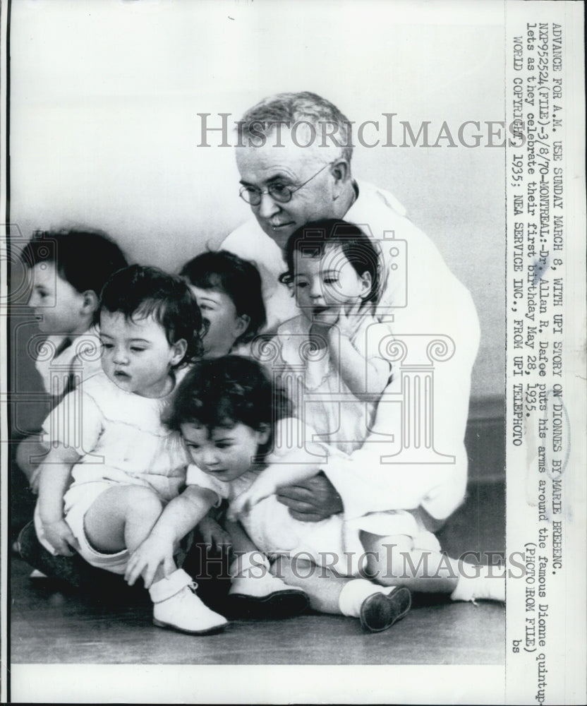 1970 Press Photo of 1932 photo of Dionne Quintuplets on 1st birthday- Historic Images