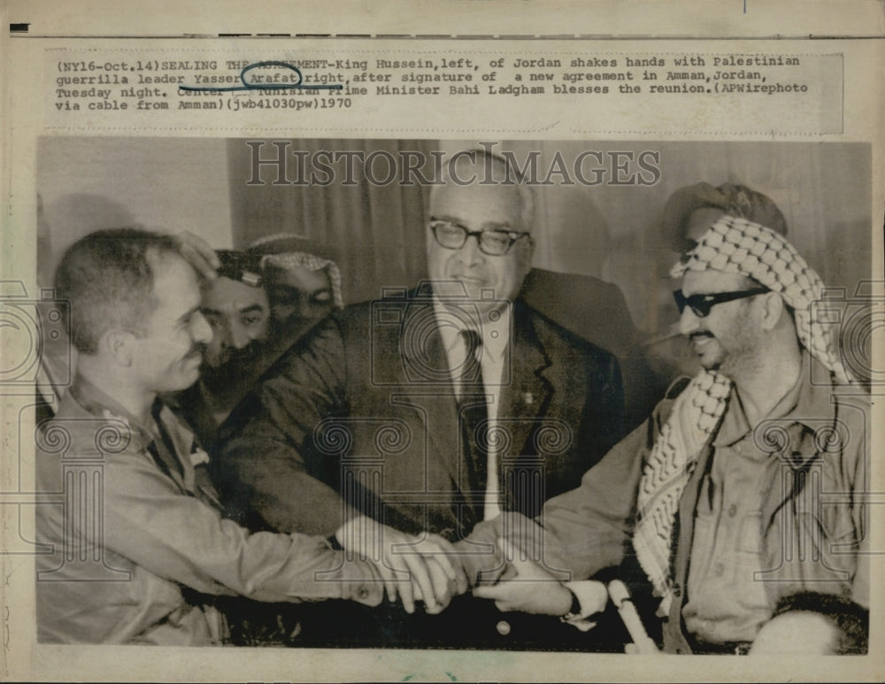 1970 Press Photo King Hussein of Jordan &amp; Palestinian Guerrilla Leader Arafat- Historic Images