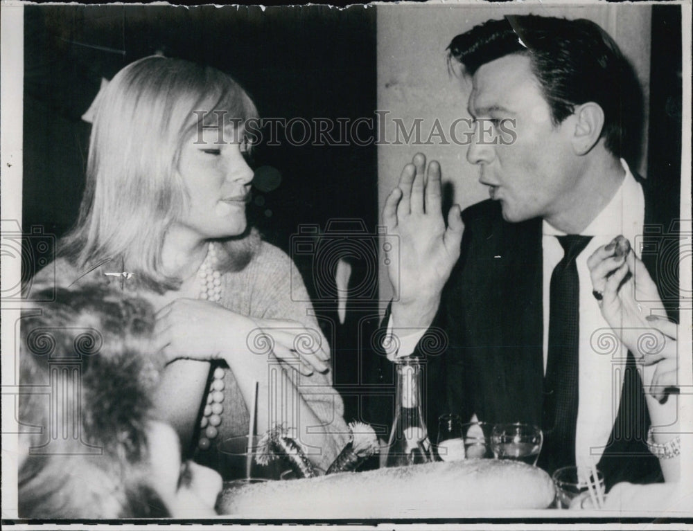 1960 Press Photo Actress May Britt &amp; Actor Laurence Harvey at Party- Historic Images