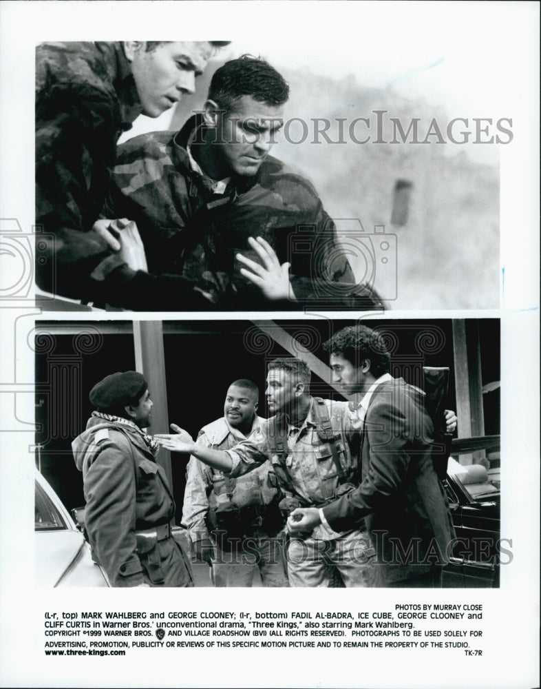 1999 Press Photo 2 Pics Mark Wahlberg Geogre Clooney Fadil Al-Badra/Ice Cube/