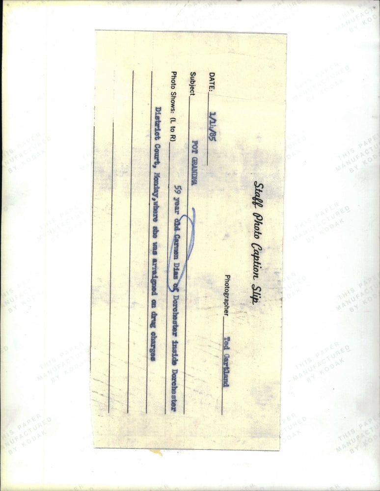 1985 Press Photo Carmen Diaz Arrested for Drugs