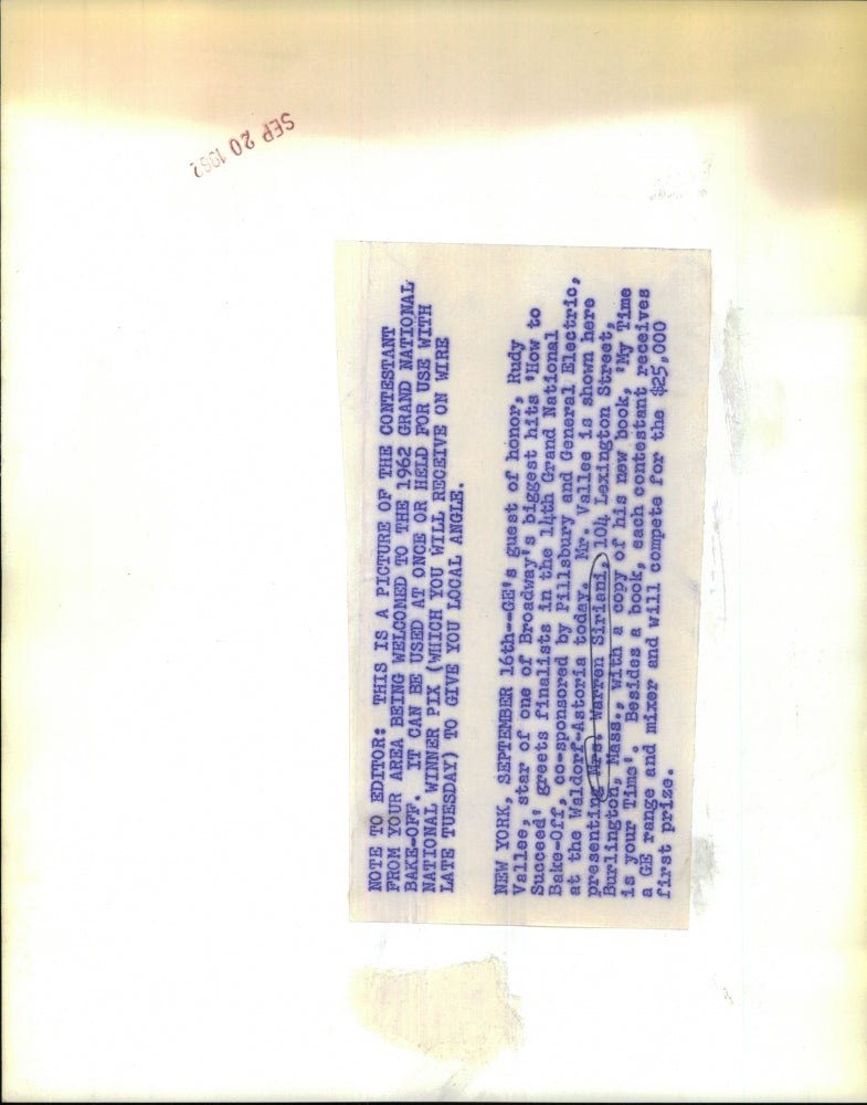 1962 Press Photo Mrs Warren Siriani Final Contestant in Grand National Bake Off