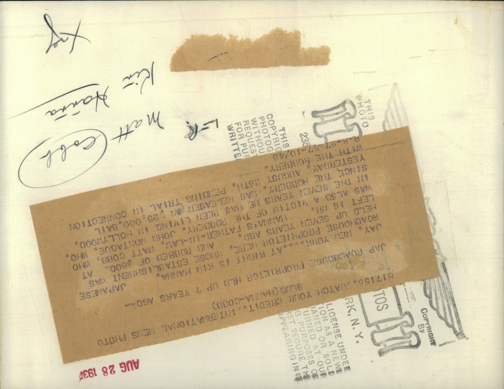 1937 Press Photo Kin Hanna and Father in-law Matt Cobb victims of Robbery.