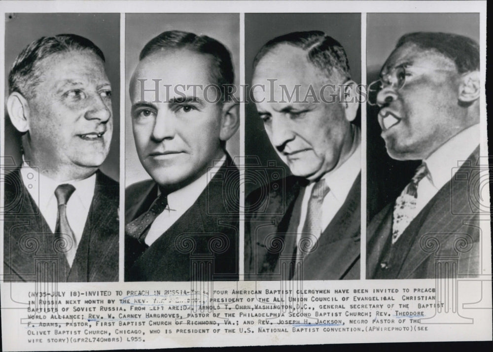 1955 Press Photo Baptist clergymen, WC Hargroves,TF Adams, JH JAckson, AT Ohrn