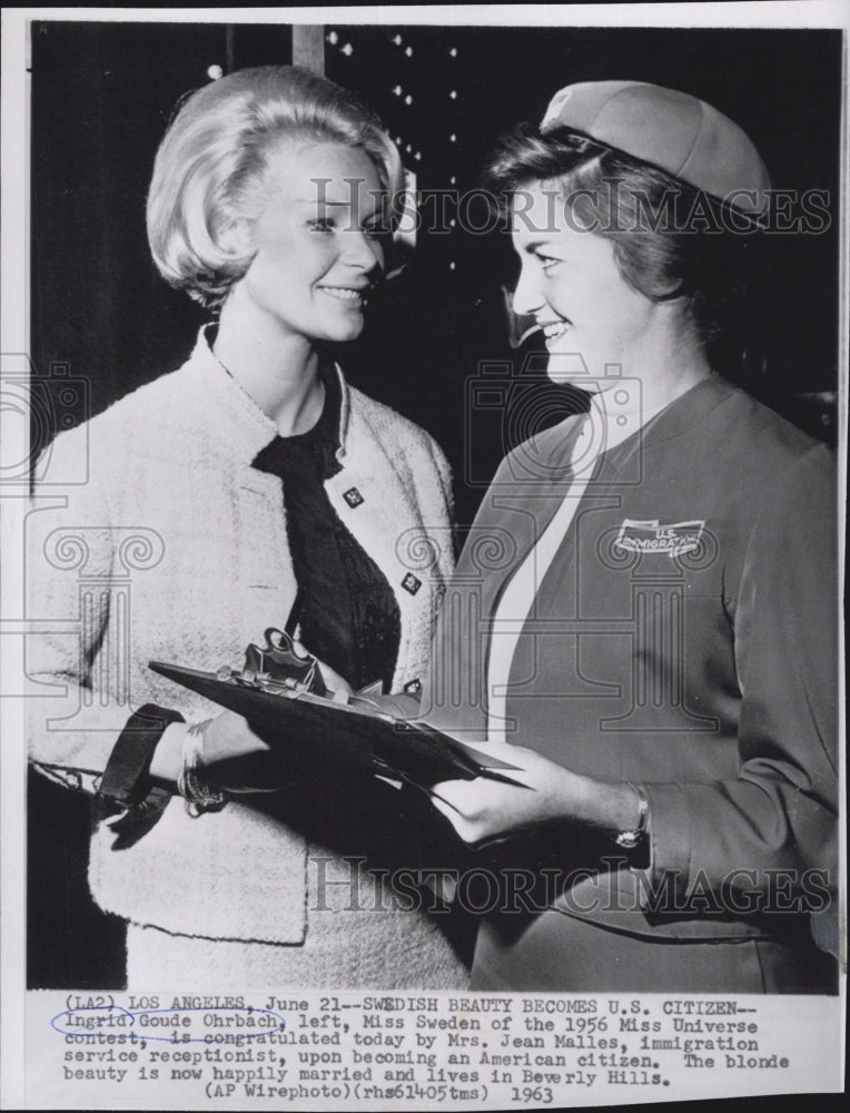 1963 Press Photo Miss Sweden,Ingrid Goude Ohrbach & Mrs Jean Malles- Historic Images