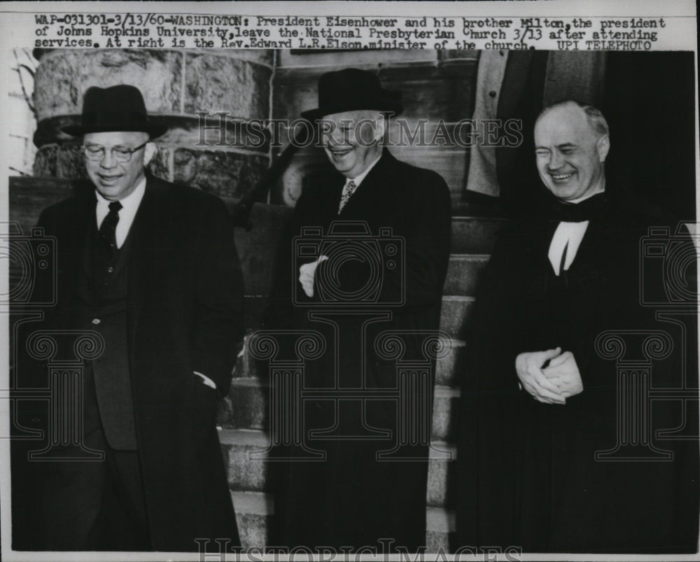 1960 Press Photo President & Brother Milton Eisenhower & Rev Edward L.R. Elson