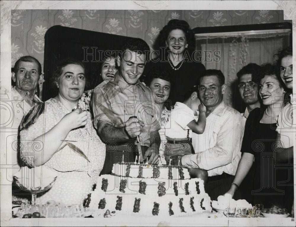 1948 Press Photo Michael DiBartolo home from Army & his family at celebration