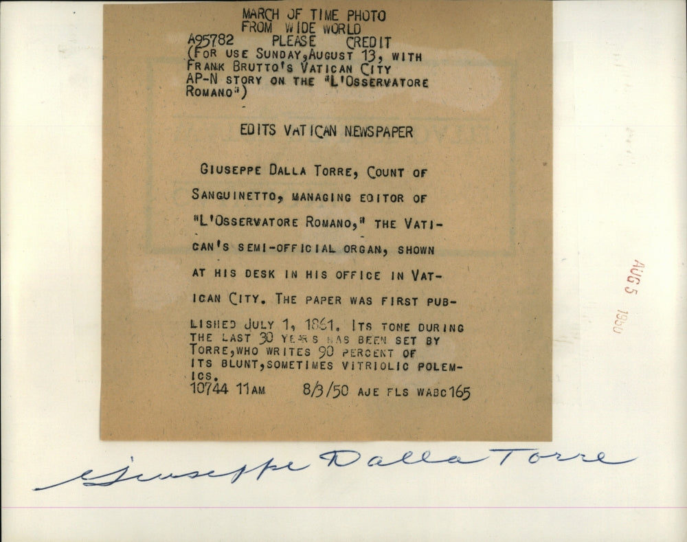 1950 Press Photo Giuseppe Dalla Torre Count Of Sanguinetto Sitting In Office