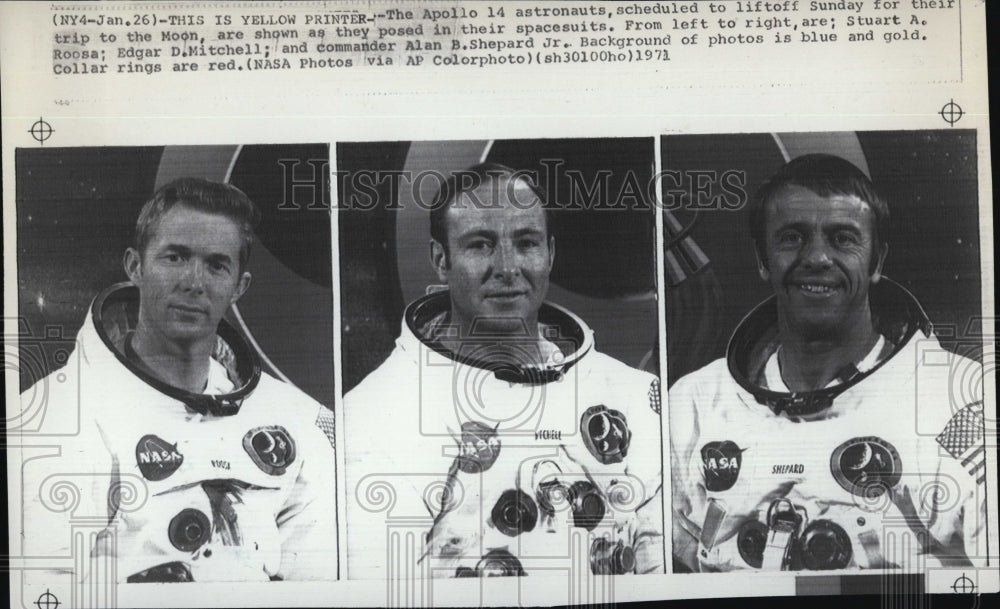 1971 Press Photo The Astronauts of Apollo 14 in their space suits. - RSM03029
