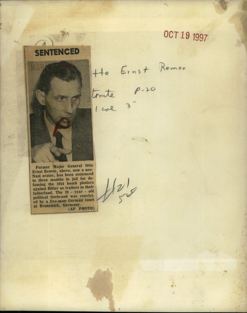 1997 Press Photo Former Maj Gen Otto Ernst Remer, neo Nazi in court - RSM06597