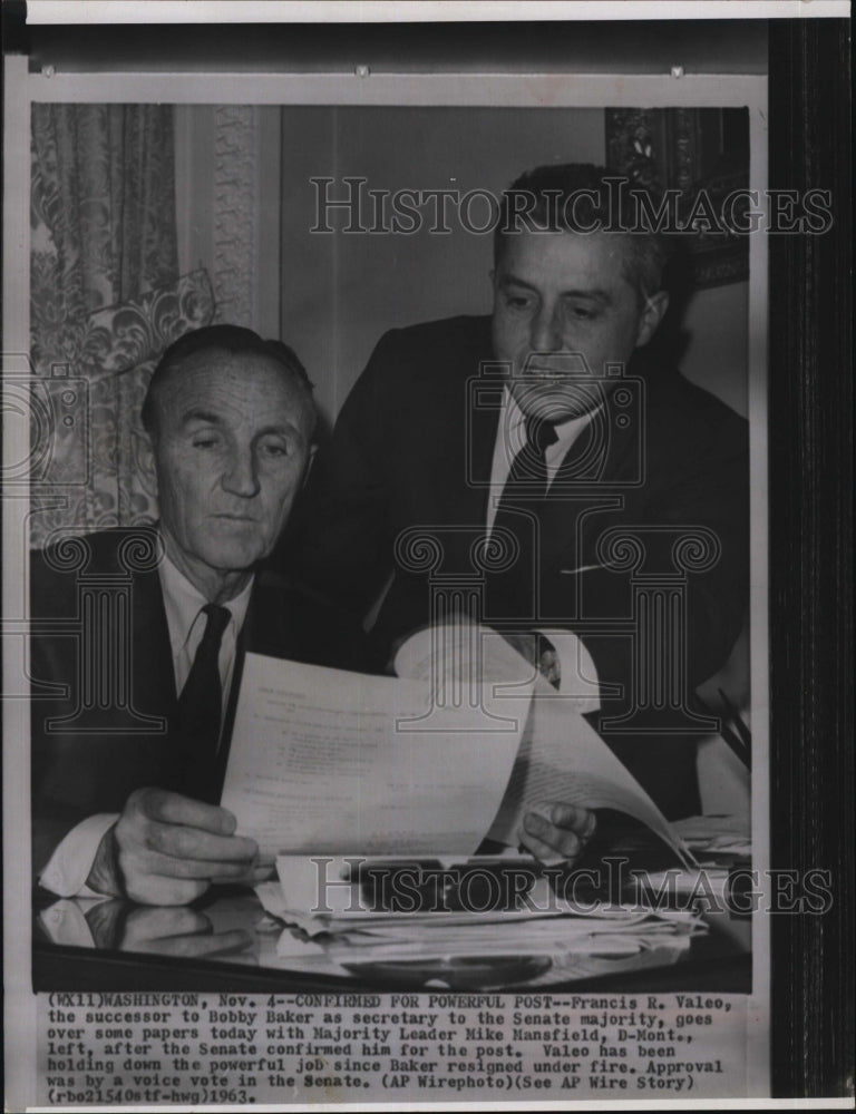1963 Press Photo Fracis R. Valeo Bobby Baker Senate Majority - RSM06769