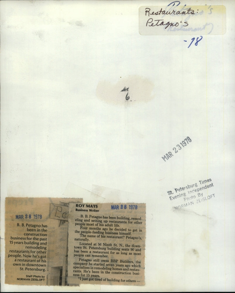1978 Press Photo B.B. Petango Construction Restaurant - RSM09145