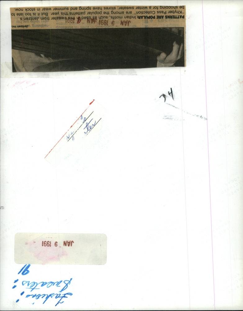 1991 Press Photo Winter sweater by Jantzen's "Khyber Pass Collection".