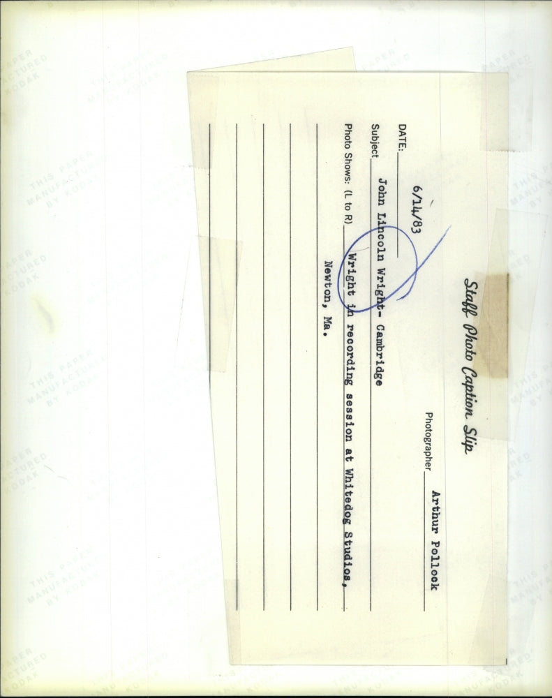 1983 Press Photo John Lincoln Wright at Whitedog recording studio - RSM16175