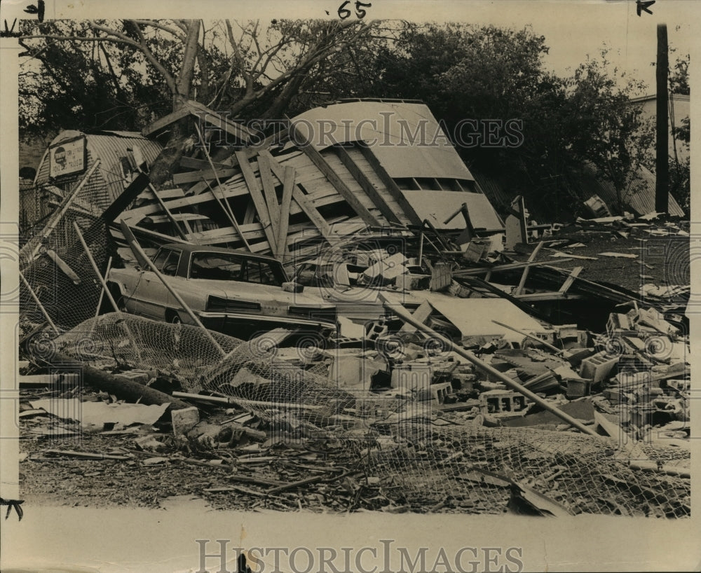 1967 Press Photo Car in pile of rubble from tornado damage, Alabama- Historic Images