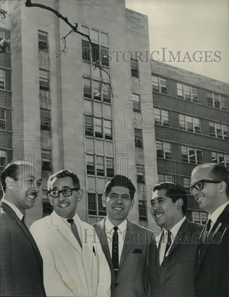 Historic Images -Gustavo Aguilar- Medical Center- Peruvian Miners, Med Center People Conference. From left, Aguilar, Arenas, Dr. Martinez, Rojas, Dr Lastra.....Program<br><br>Photo dimensions are 7.25 x 9.25 inches.<br><br>Photo is dated 1965.<br><br> Photo back: <br><br> <img src="http://hipe.historicimages.com/images/abna/abna01280b.jpg"width="340">