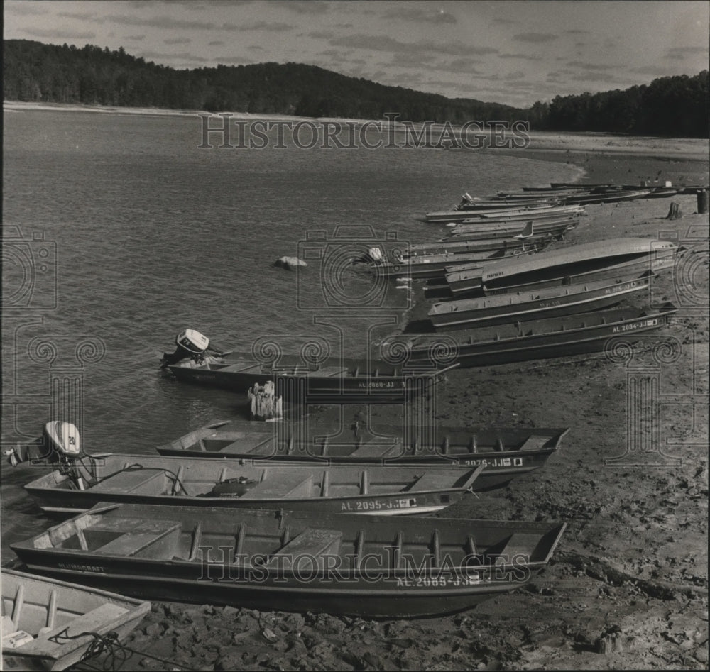 1983 Press Photo Rental Boats at Lake Purdy, Alabama Await Customers- Historic Images