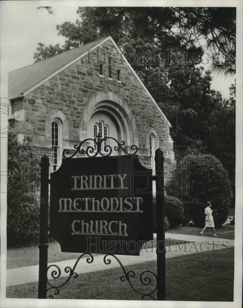 1966 Press Photo Alabama-Birmingham&#39;s Trinity Methodist Church sign and building- Historic Images