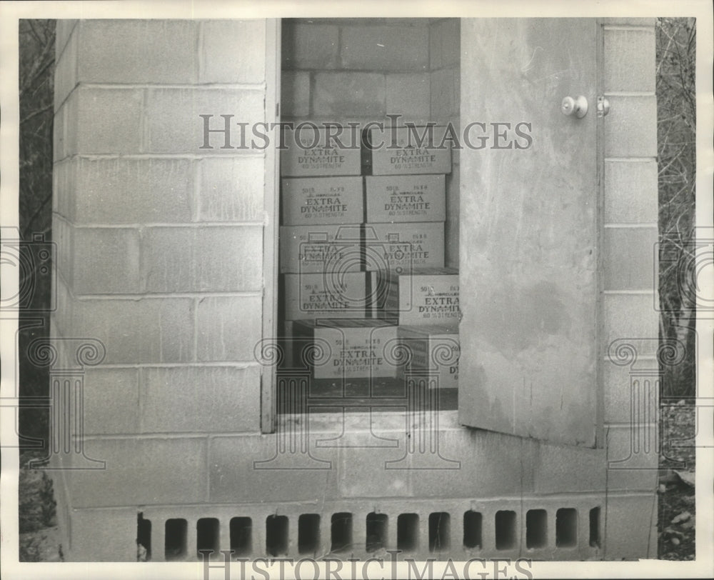 1965 Press Photo Storage unit full of boxes of dynamite.- Historic Images