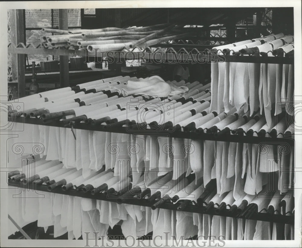  Press Photo Product Drying on Racks in Malaysia- Historic Images