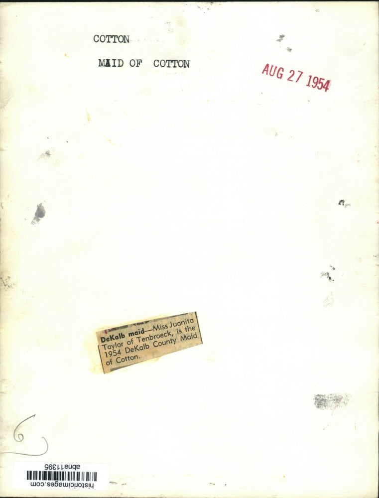1954 Press Photo Juanita Taylor, 1954 DeKalb County, Alabama, Maid of Cotton