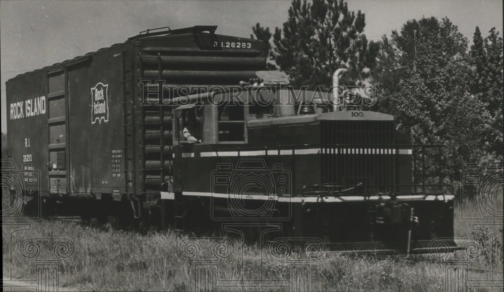1962 Press Photo Train engine and Rock Island box car, Tuskegee, Alabama