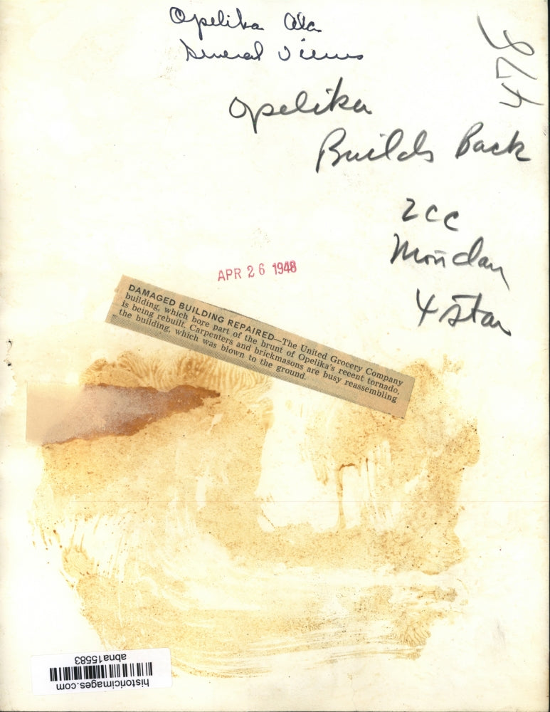 1948 Press Photo Tornado Damaged United Grocery Company, Opelika, Alabama