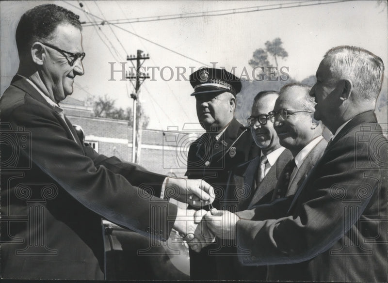 Load image into Gallery viewer, 1956 Press Photo Auburn Lions Club - Frank Powell Gifts Ambulance to G.H. Wright
