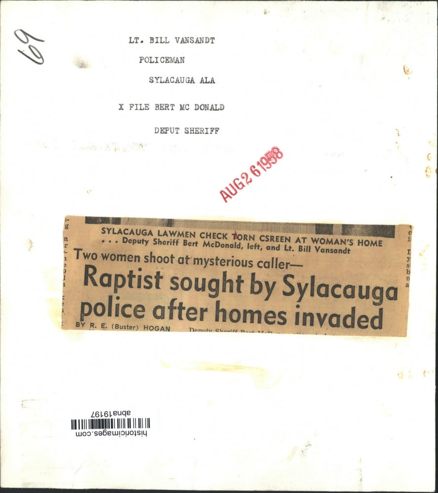 1958 Press Photo Sylacauga search for rapist after homes invaded, Alabama