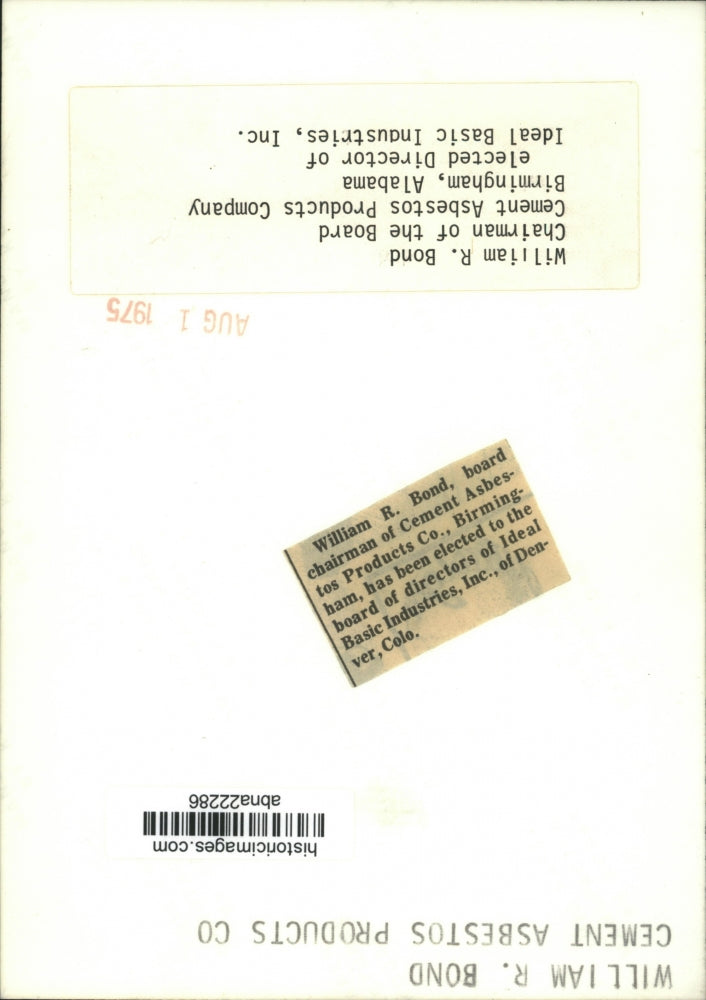 1975 Press Photo William R. Bond, Cement Asbestos Products Company, Birmingham